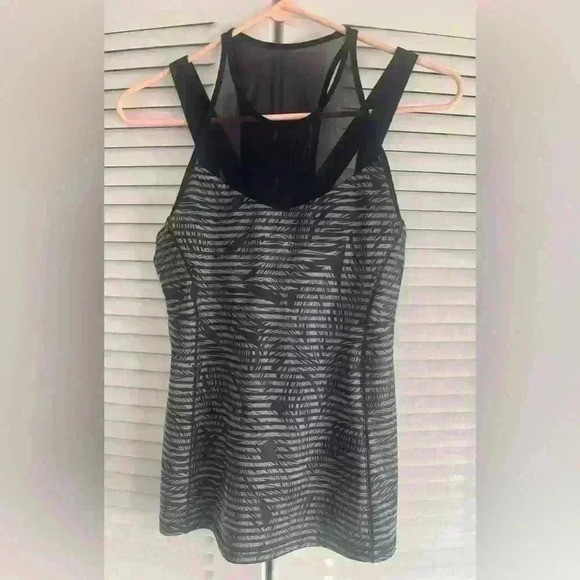 Lululemon Tank Top Women’s Size 6 Running In The City Slate Black Palm Print - Picture 1 of 8